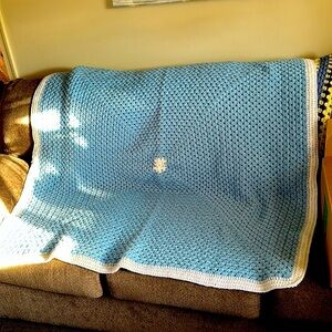 On of a kind hand crafted blue and white blanket brand new